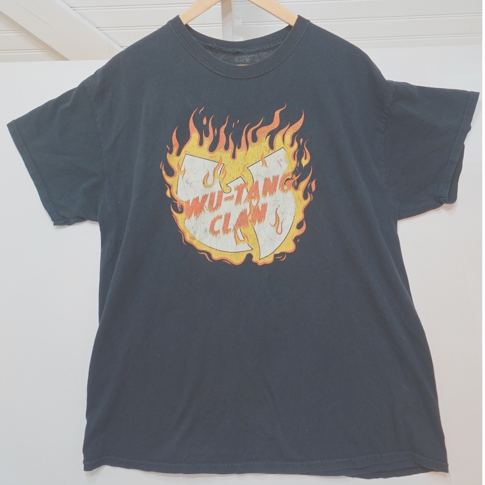 Wu-Tang Clan Flame Logo T-shirt Men's XL Black Cotton Tee Retro Y2K Streetwear